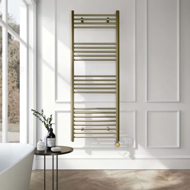 Barcelona Electric Antique Gold Straight Heated Towel Rail 1600x600mm
