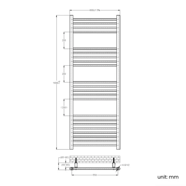 Barcelona Electric Antique Gold Straight Heated Towel Rail 1600x600mm