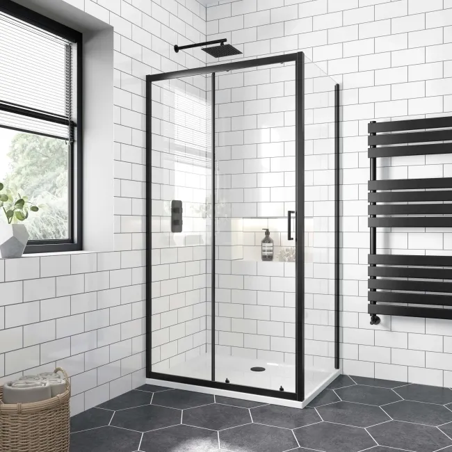 London Matt Black 6mm Sliding Shower Enclosure 1000x760mm