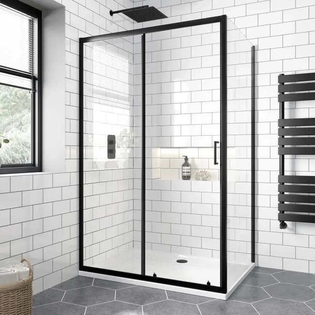 London Matt Black 6mm Sliding Shower Enclosure 1100x800mm