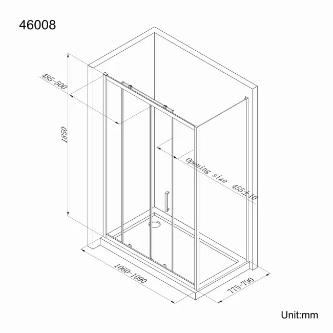 London Matt Black 6mm Sliding Shower Enclosure 1100x800mm
