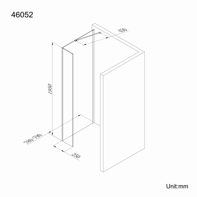 Copenhagen Easy Clean 8mm Wet Room Shower Glass 800mm & 250mm Return Panel