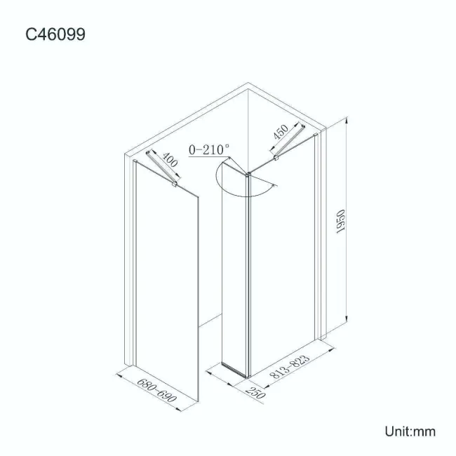 Copenhagen Easy Clean 8mm Walk In Shower Enclosure 800mm & 700mm Glass with Pivotal Return Panel