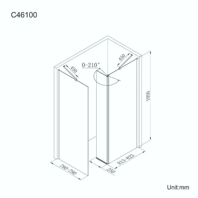 Copenhagen Easy Clean 8mm Walk In Shower Enclosure 800mm & 800mm Glass with Pivotal Return Panel