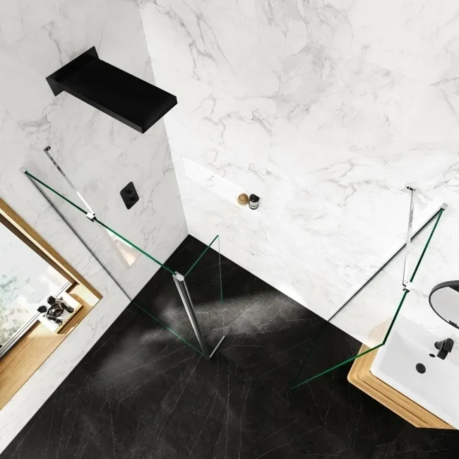 Copenhagen Easy Clean 8mm Walk In Shower Enclosure 900mm & 700mm Glass with Pivotal Return Panel