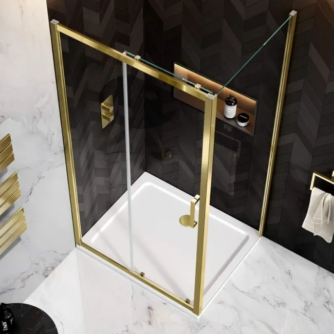 Hamburg Brushed Brass Easy Clean 8mm Sliding Shower Enclosure 1000x800mm - Easy Fix
