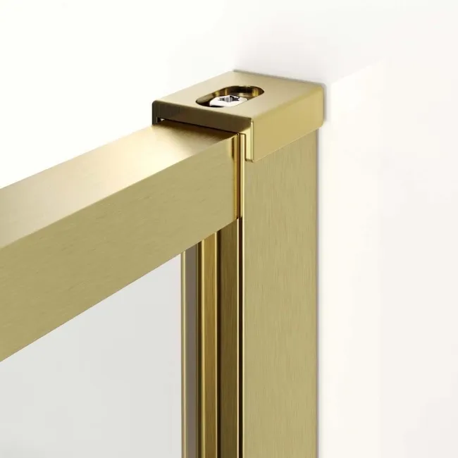 Munich Brushed Brass Framed 8mm Walk In Shower Enclosure 1400mm & 800mm Glass with Return Panel