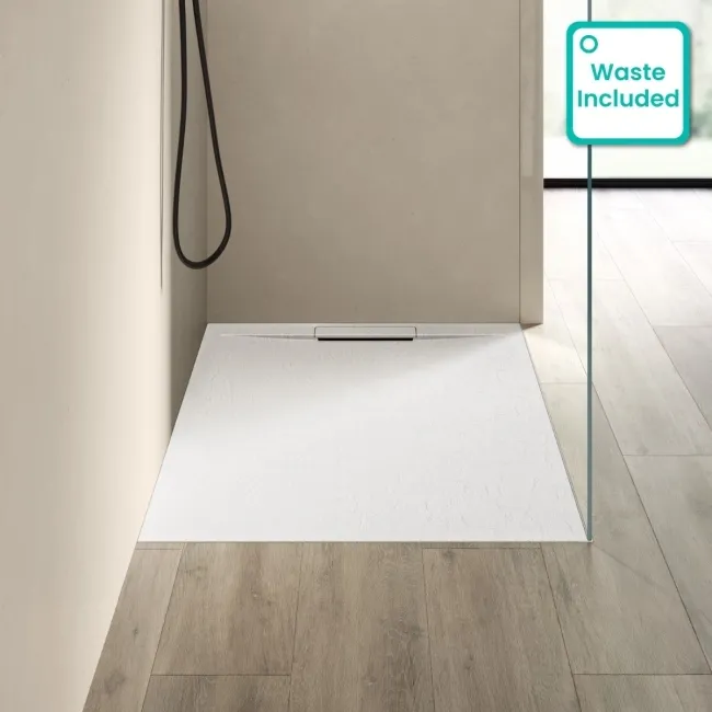 Tokyo Rectangular Matt White Slate Texture Stone Shower Tray 1200x700mm
