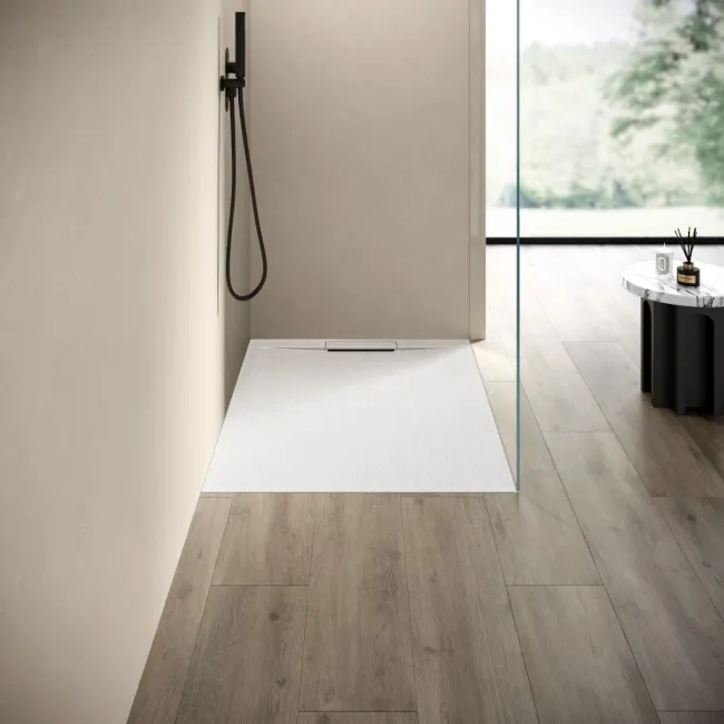 Tokyo Rectangular Matt White Slate Texture Stone Shower Tray 1200x800mm