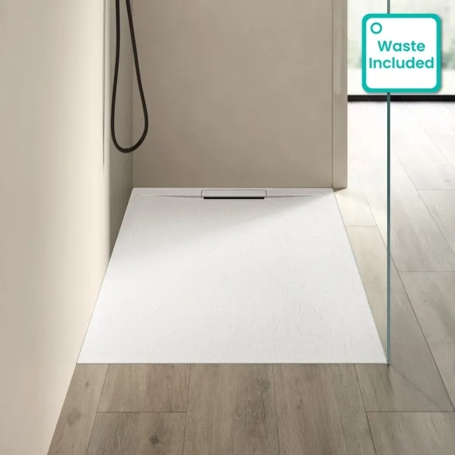 Tokyo Rectangular Matt White Slate Texture Stone Shower Tray 1400x800mm