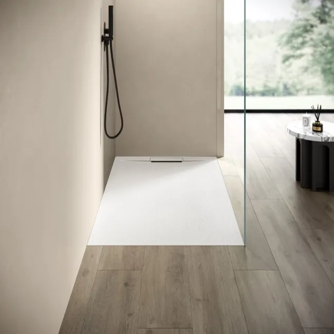 Tokyo Rectangular Matt White Slate Texture Stone Shower Tray 1400x800mm