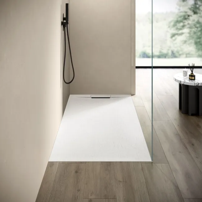 Tokyo Rectangular Matt White Slate Texture Stone Shower Tray 1600x900mm