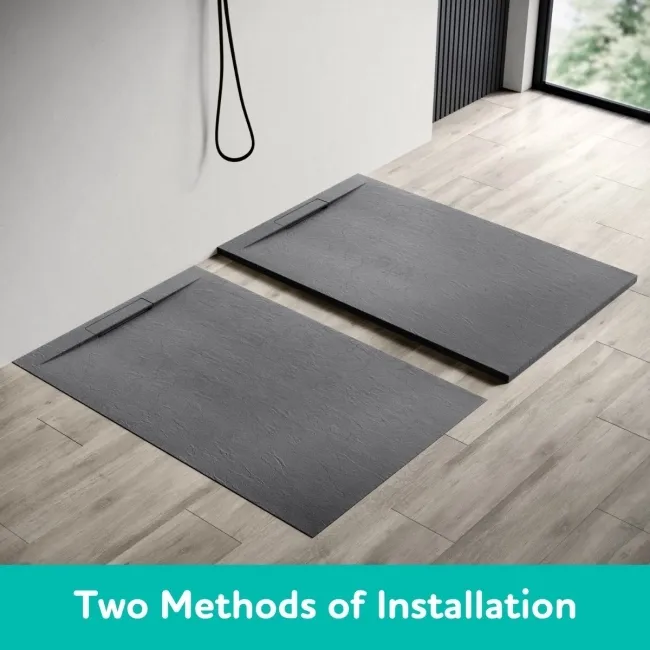 Tokyo Rectangular Matt Grey Slate Texture Stone Shower Tray 1200x700mm