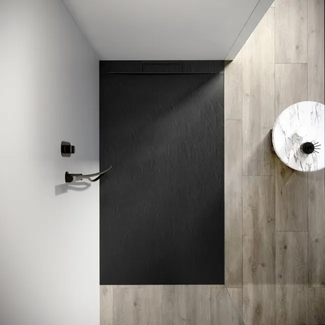 Tokyo Rectangular Matt Black Slate Texture Stone Shower Tray 1700x800mm