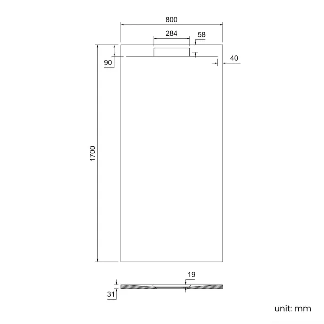 Tokyo Rectangular Matt Black Slate Texture Stone Shower Tray 1700x800mm