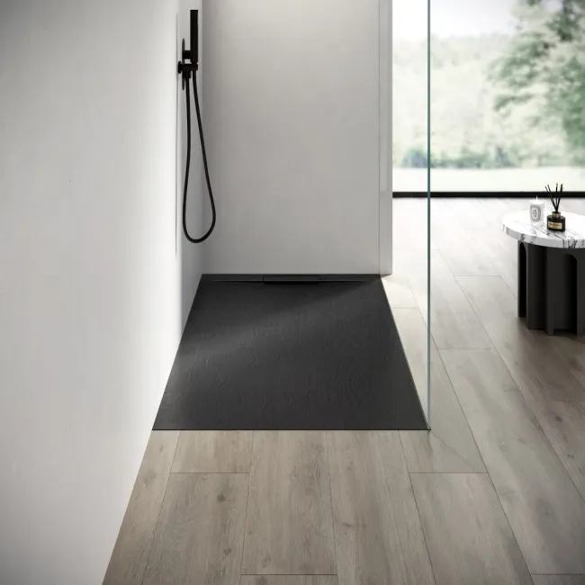 Tokyo Rectangular Matt Black Slate Texture Stone Shower Tray 1400x900mm