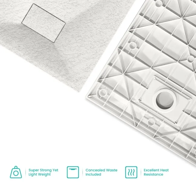 Berlin Quadrant Matt White Slate Effect SMC Composite Shower Tray 800x800mm