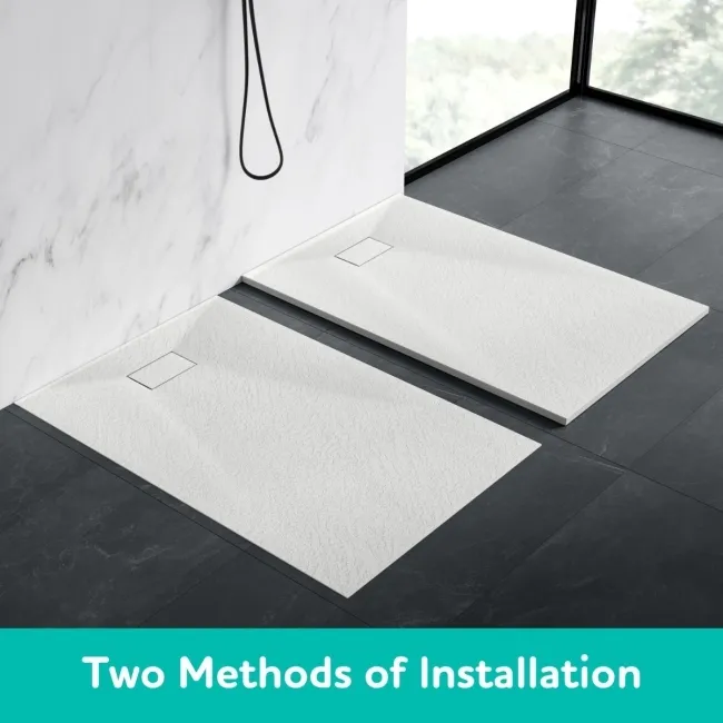 Berlin Square Matt White Slate Effect SMC Composite Shower Tray 800x800mm