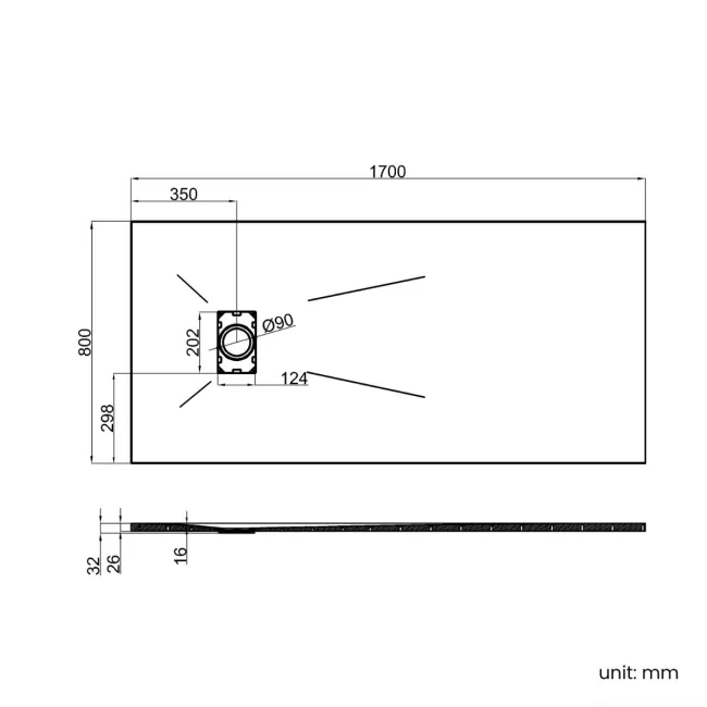 Berlin Rectangular Matt White Slate Effect SMC Composite Shower Tray 1700x800mm