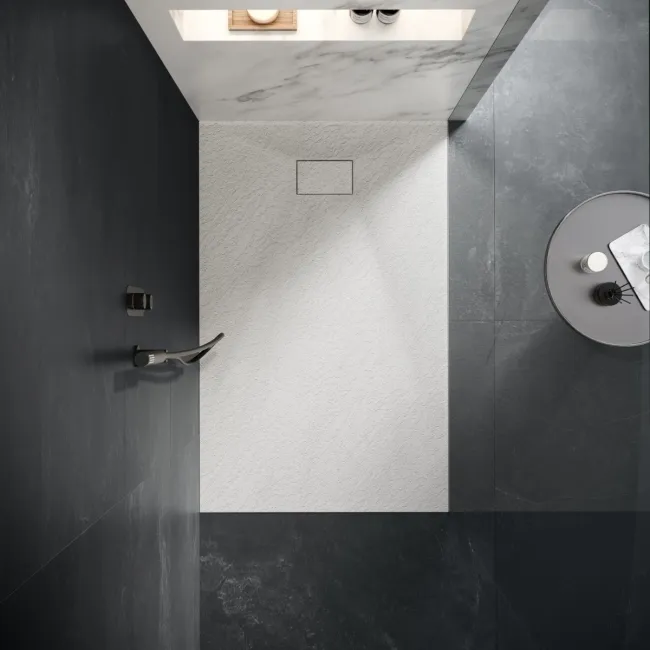 Berlin Rectangular Matt White Slate Effect SMC Composite Shower Tray 1400x900mm