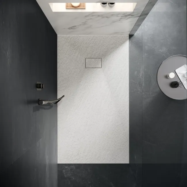 Berlin Rectangular Matt White Slate Effect SMC Composite Shower Tray 1700x900mm