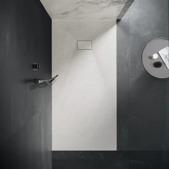 Berlin Rectangular Matt White Slate Effect SMC Composite Shower Tray 1800x900mm