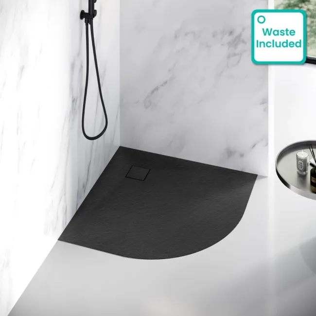 Berlin Quadrant Matt Black Slate Effect SMC Composite Shower Tray 800x800mm