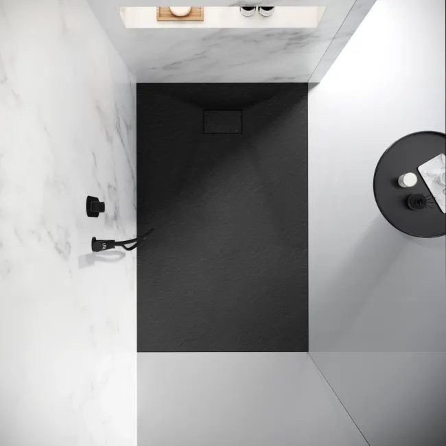 Berlin Rectangular Matt Black Slate Effect SMC Composite Shower Tray 1400x700mm