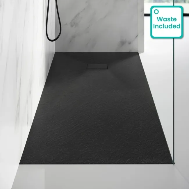 Berlin Rectangular Matt Black Slate Effect SMC Composite Shower Tray 1800x700mm