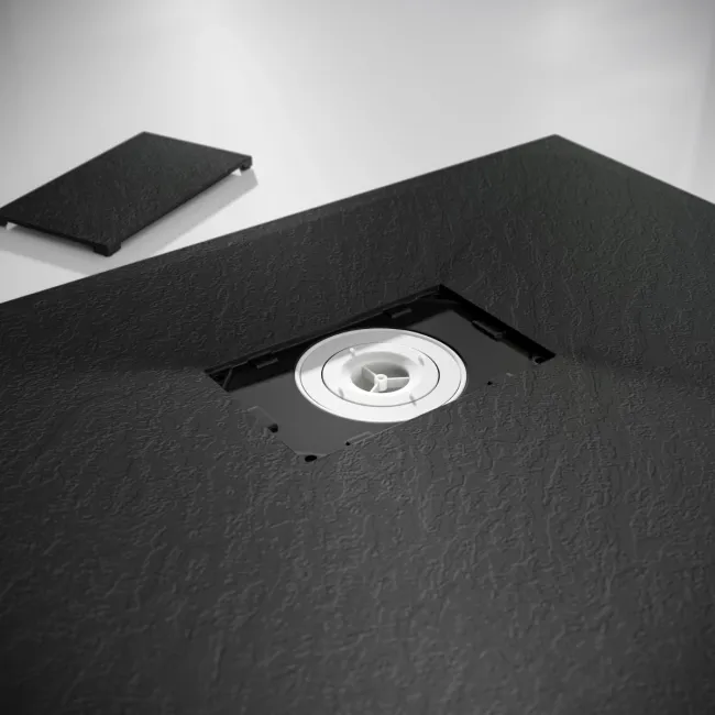 Berlin Square Matt Black Slate Effect SMC Composite Shower Tray 800x800mm