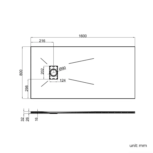 Berlin Rectangular Matt Black Slate Effect SMC Composite Shower Tray 1600x800mm