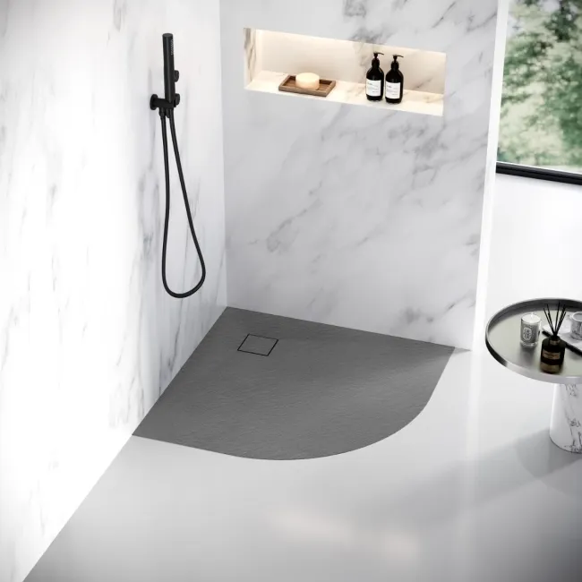 Berlin Quadrant Dark Grey Slate Effect SMC Composite Shower Tray 900x900mm