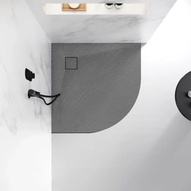 Berlin Quadrant Dark Grey Slate Effect SMC Composite Shower Tray 900x900mm
