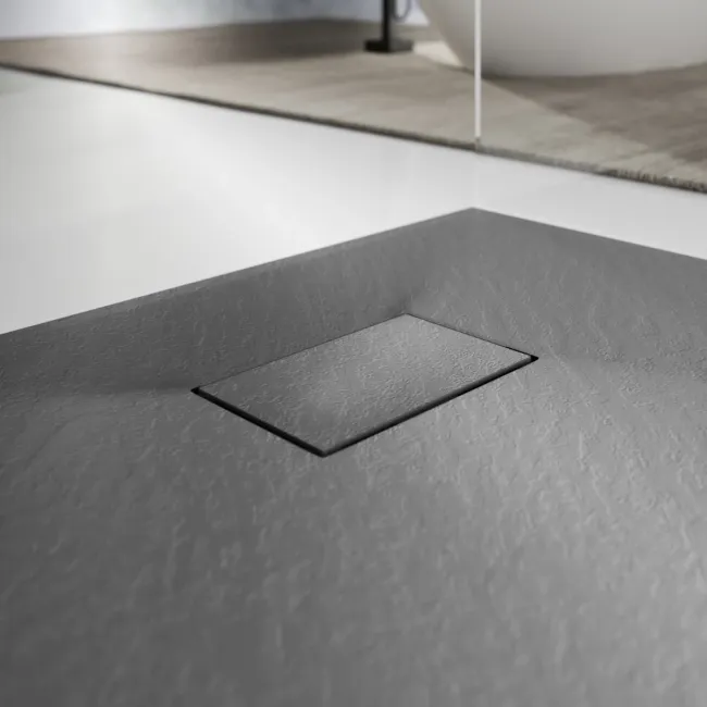 Berlin Rectangular Dark Grey Slate Effect SMC Composite Shower Tray 1200x700mm