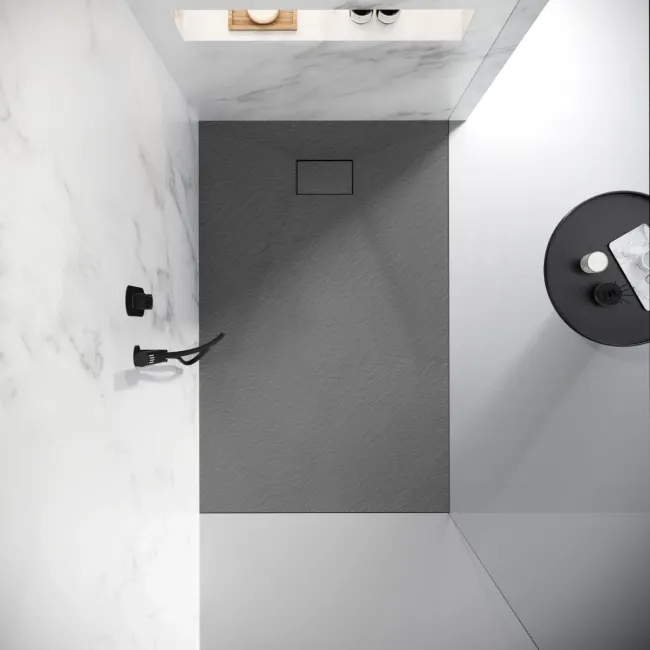 Berlin Rectangular Dark Grey Slate Effect SMC Composite Shower Tray 1500x700mm