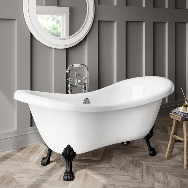 Tonbridge 1750mm Roll Top Bath - Black Claw Feet