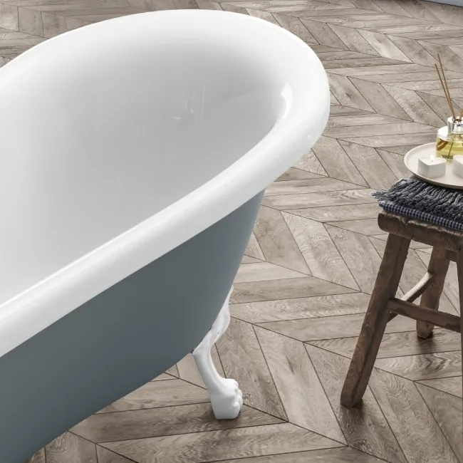 Tonbridge 1600mm Dove Grey Roll Top Bath - White Claw Feet