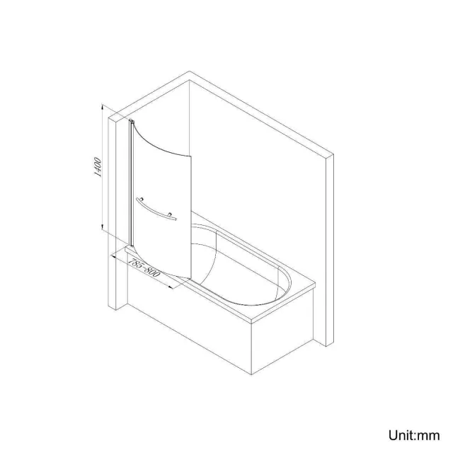 P Shaped 1600 Shower Bath with Front Panel & 4mm Screen with Rail - Left Handed