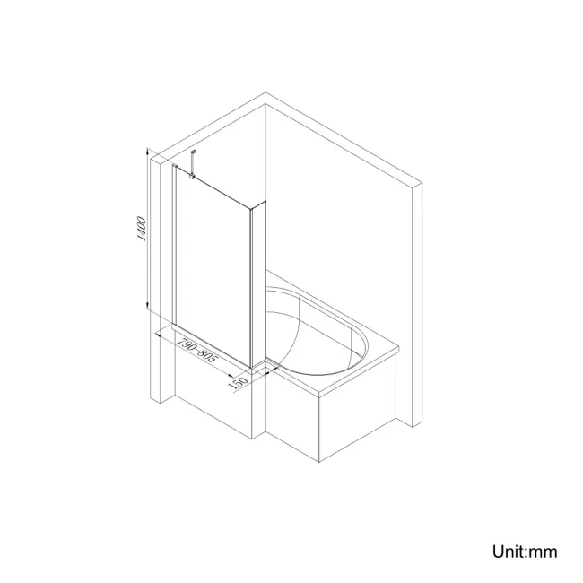L Shaped 1600 Shower Bath with Front Panel & 4mm Fixed Screen - Right Handed
