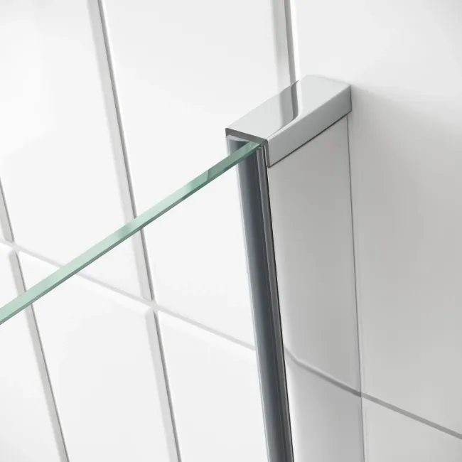 L Shaped 1600 Shower Bath with Front Panel & 4mm Fixed Screen with Rail - Right Handed
