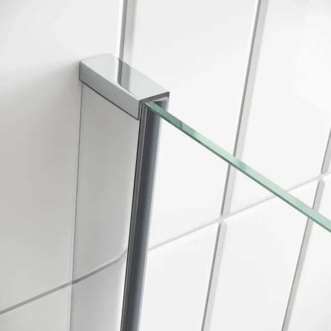 L Shaped 1700 Shower Bath with Front Panel & 4mm Fixed Screen with Rail - Left Handed