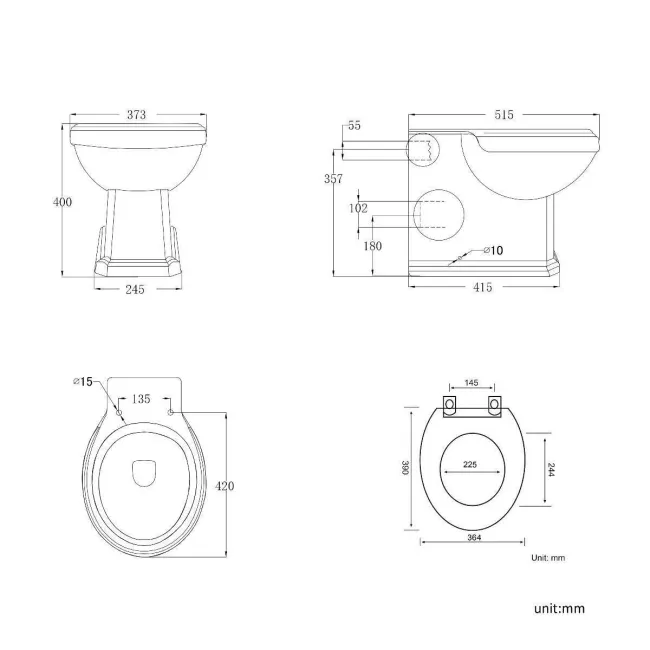 Hudson Traditional Back To Wall Toilet With Dove Grey Wooden Seat and Concealed Cistern