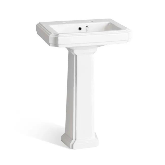 Hudson Traditional Close Coupled Toilet With Low-level Cistern & Pedestal Basin Set - Double Tap Hole