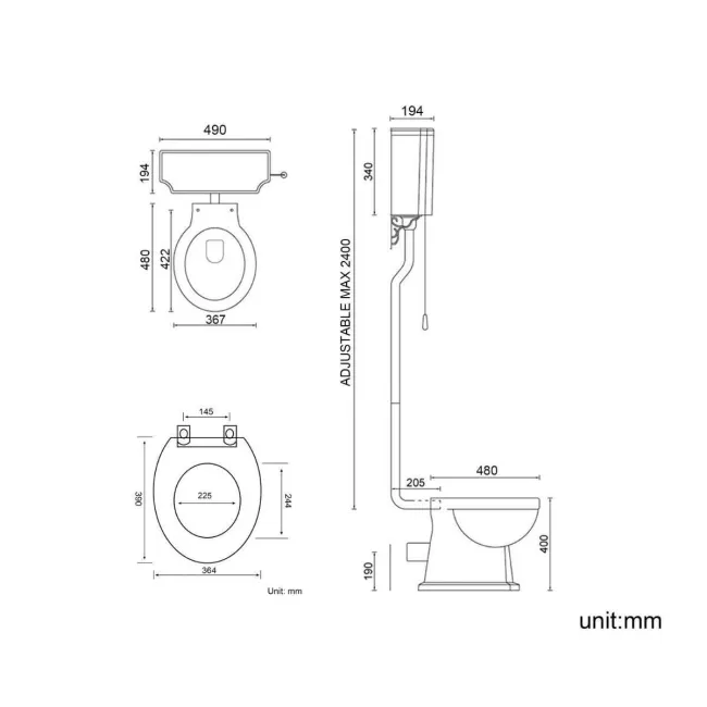 Hudson Traditional High-Level Toilet With Inky Blue Seat & Pedestal Basin - Double Tap Hole