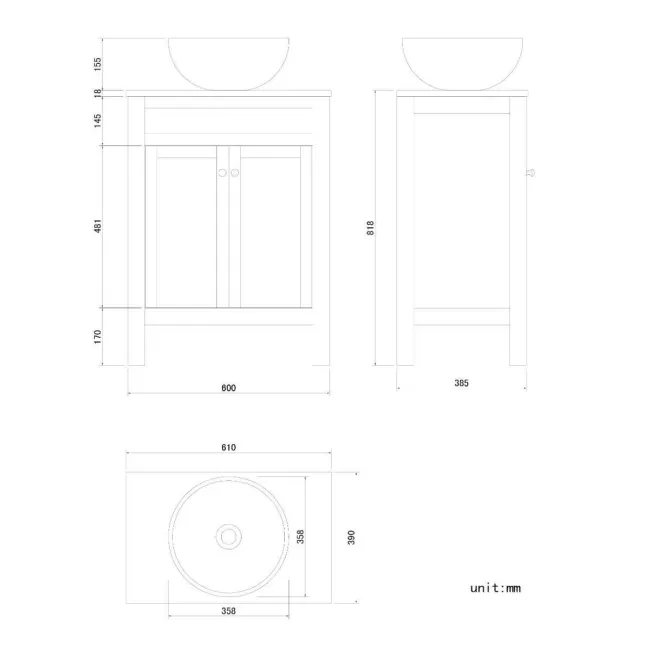 Bermuda Dove Grey Vanity With Round Counter Top Basin 600mm