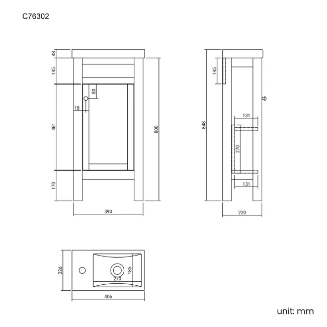 Bermuda Chalk White Cloakroom Basin Vanity 400mm