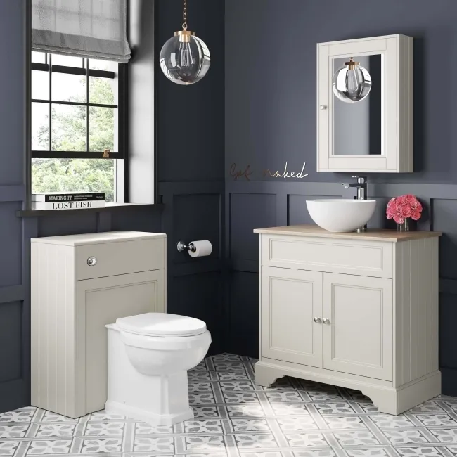 Lucia Chalk White Vanity With Oak Top & Round Counter Top Basin 840mm