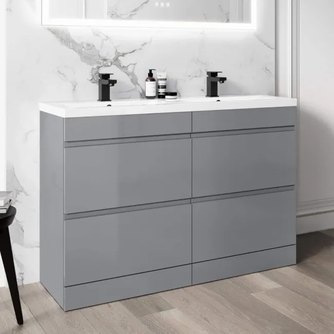 Trent Stone Grey Double Basin Drawer Vanity 1200mm