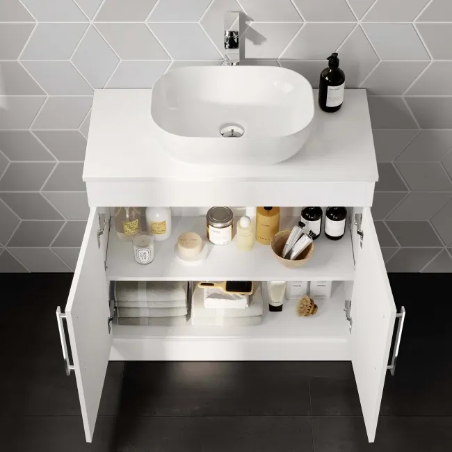 Avon Gloss White Vanity with Curved Counter Top Basin 800mm