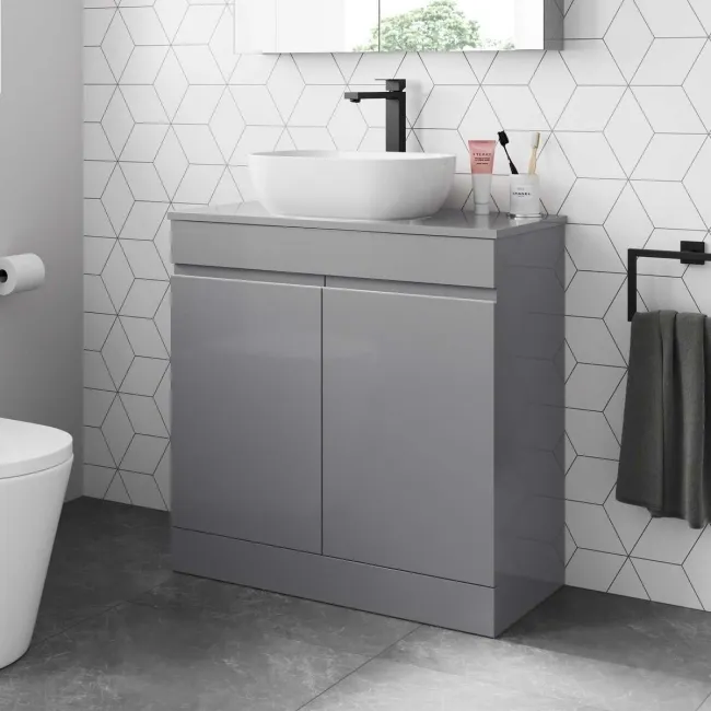 Trent Stone Grey Vanity with Curved Counter Top Basin 800mm